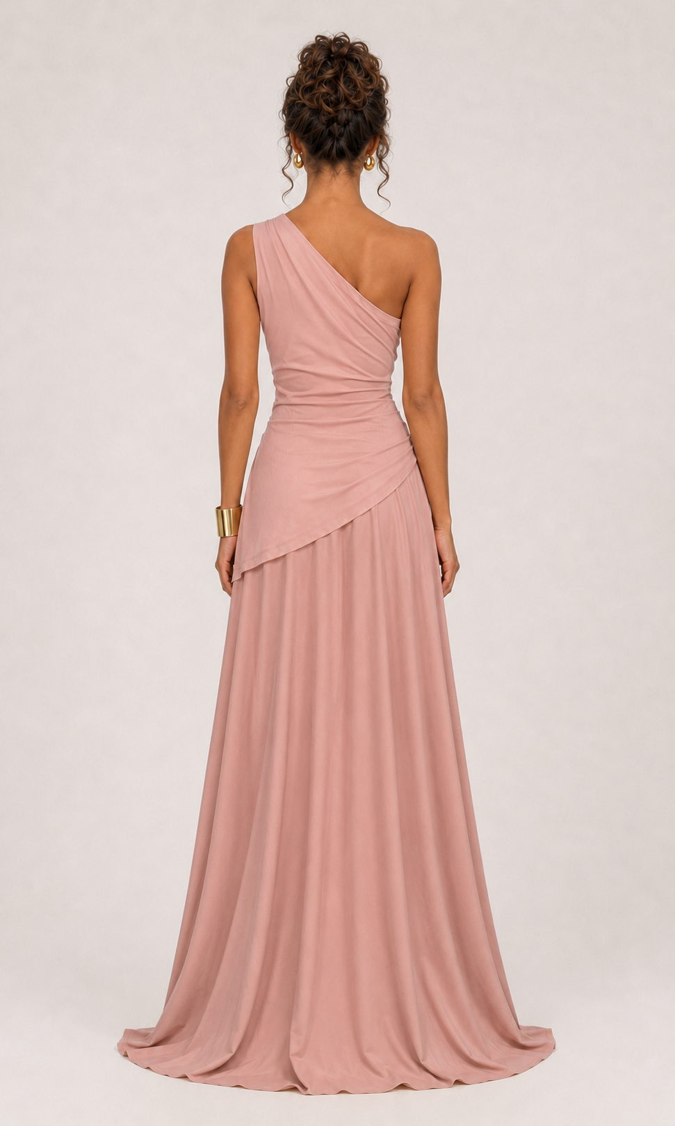 Vestido largo drapeado un hombro Rosa Palo - 03
