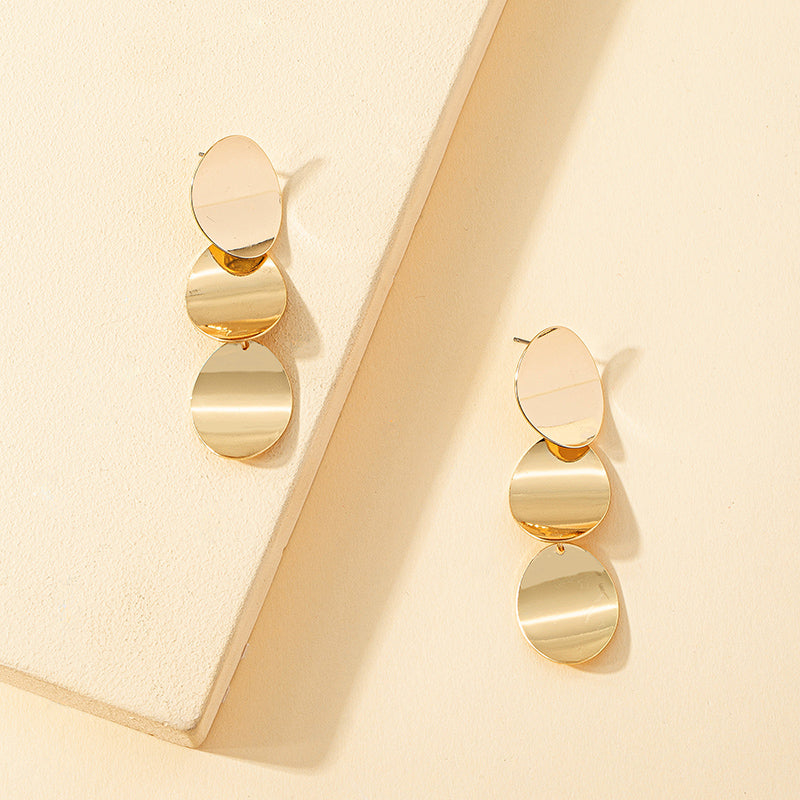 Aretes Cascada de Tres Discos Dorados