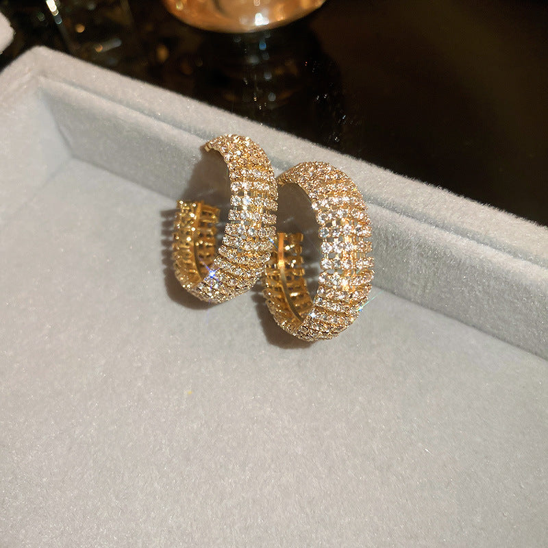 Aretes Hoop Pavé de Cristales Dorado