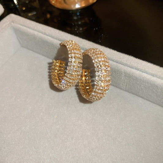 Aretes Hoop Pavé de Cristales Dorado