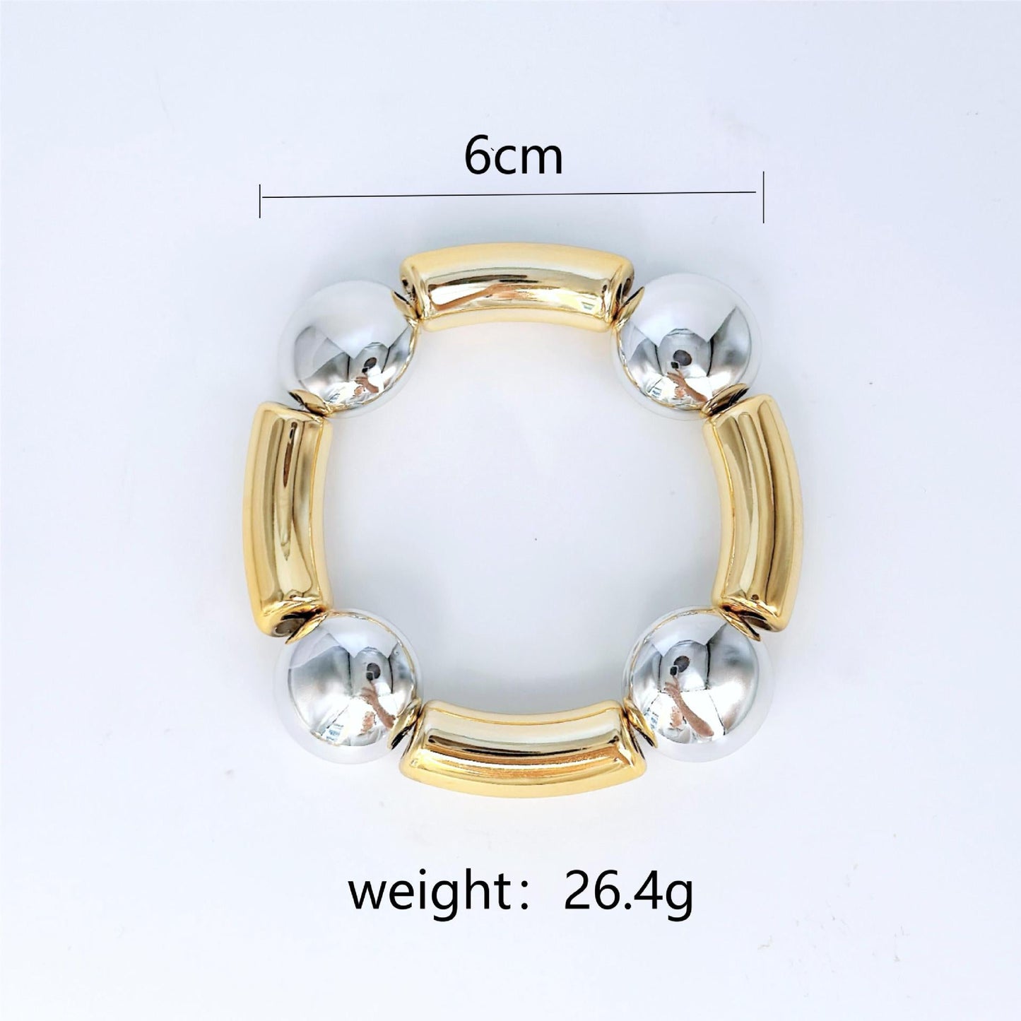 Pulsera Elástica Tubos Dorados y Esferas Plateadas