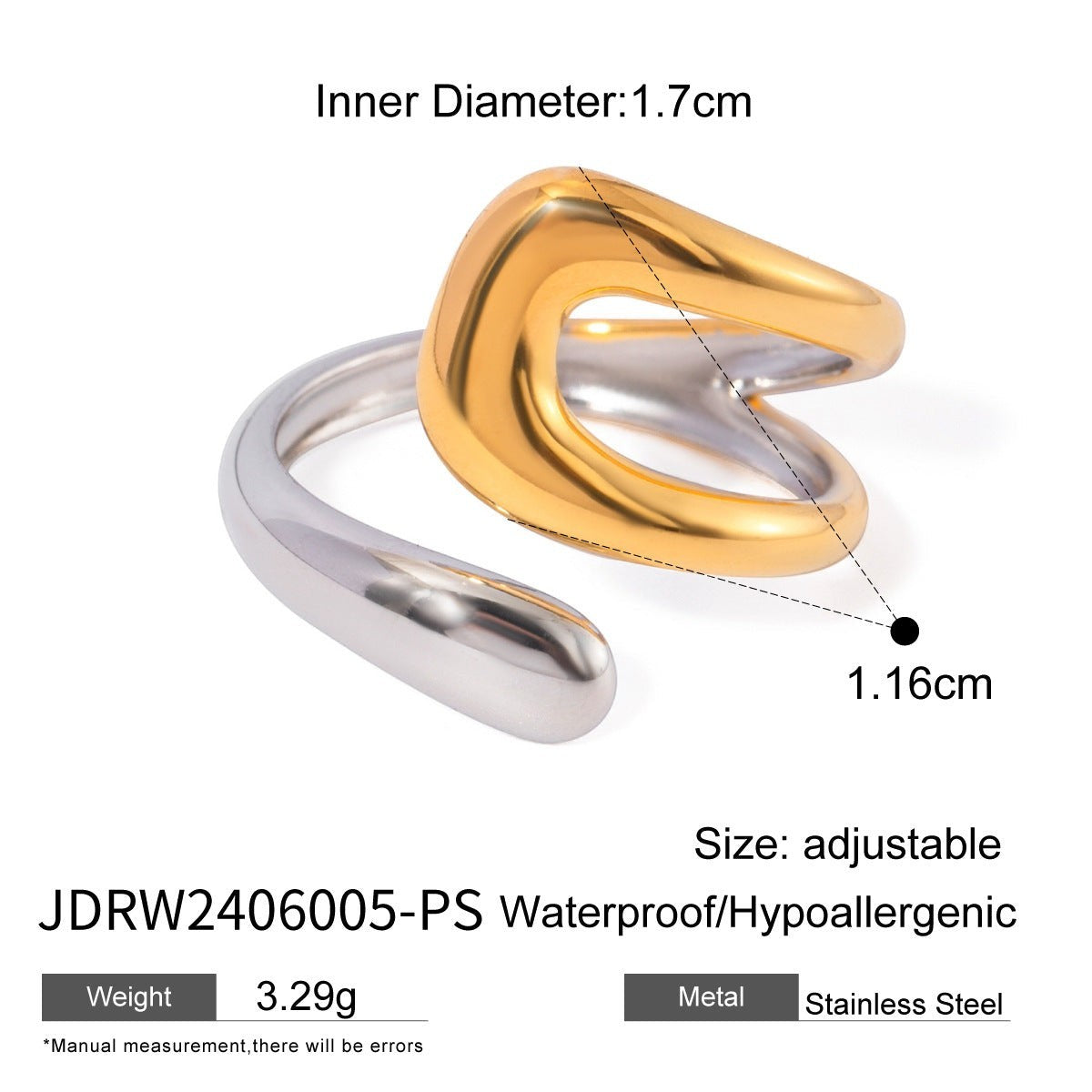 Anillo Ajustable Envolvente Bicolor Oro y Plata