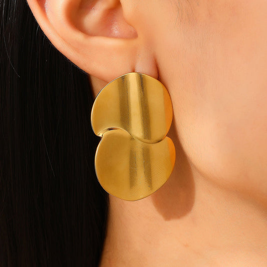 Aretes Doble Disco Curvo Dorado