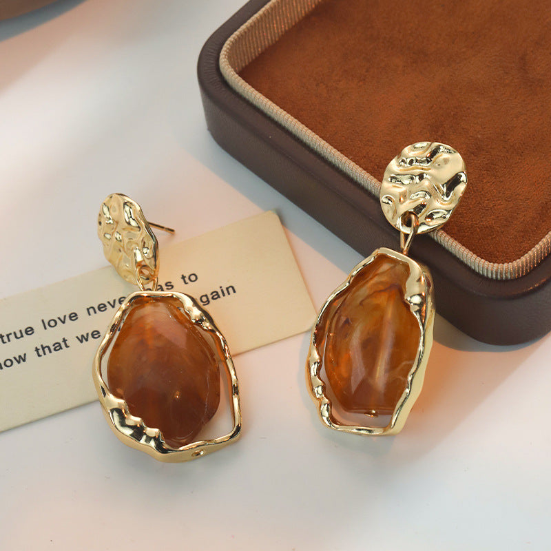 Aretes Colgantes Resina Ámbar Marmoleada