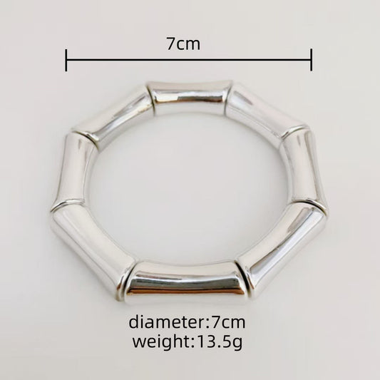 Brazalete Rígido Diseño Bambú Plateado