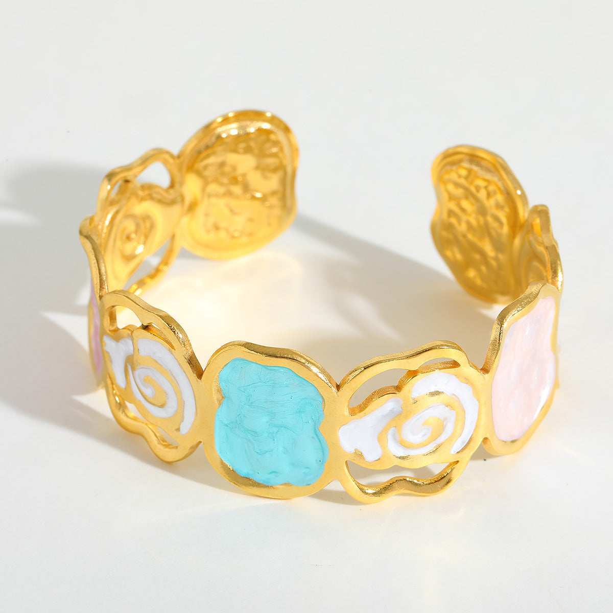 Brazalete Flores Esmaltadas Rosa y Amarillo