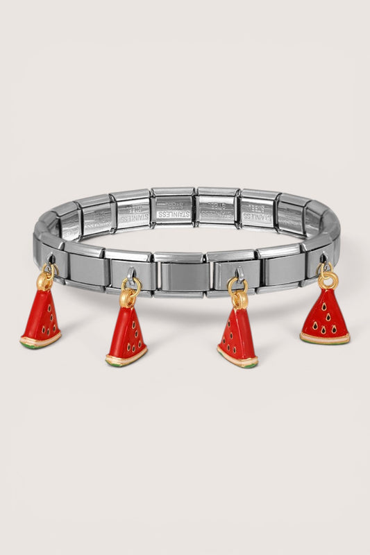 Pulsera Acero Dijes Sandía Esmaltada