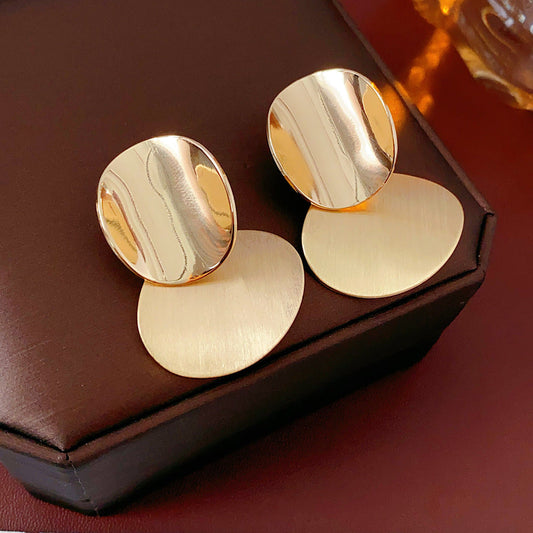 Aretes Doble Disco Dorado Brillo y Mate