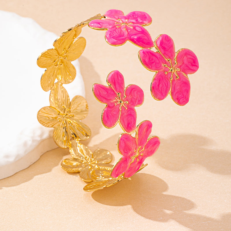 Brazalete Flores Esmaltadas Rosa Neón