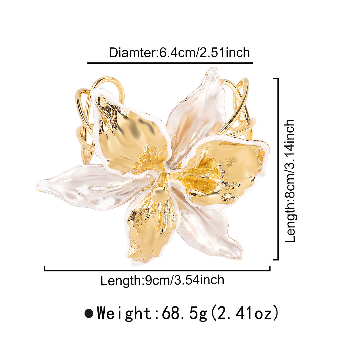 Brazalete Rígido Flor Grande Dorada y Perlada
