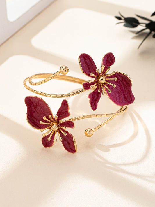 Brazalete Flores Esmaltadas Vino y Dorado