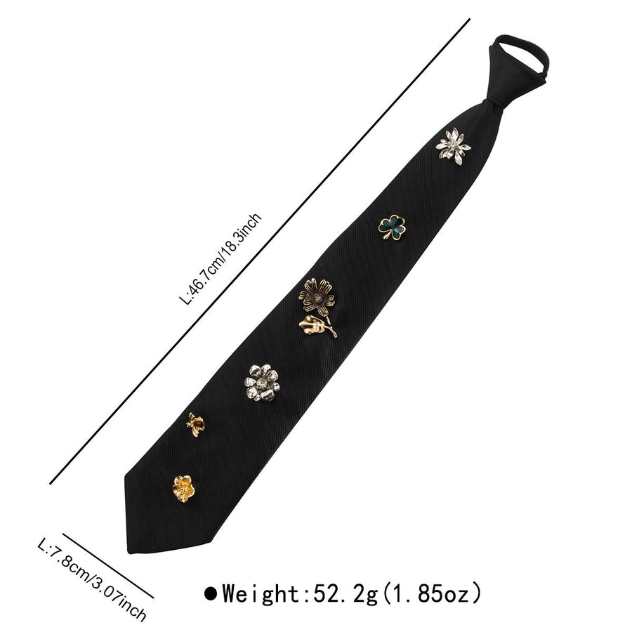 Corbata Negra con Broches Florales