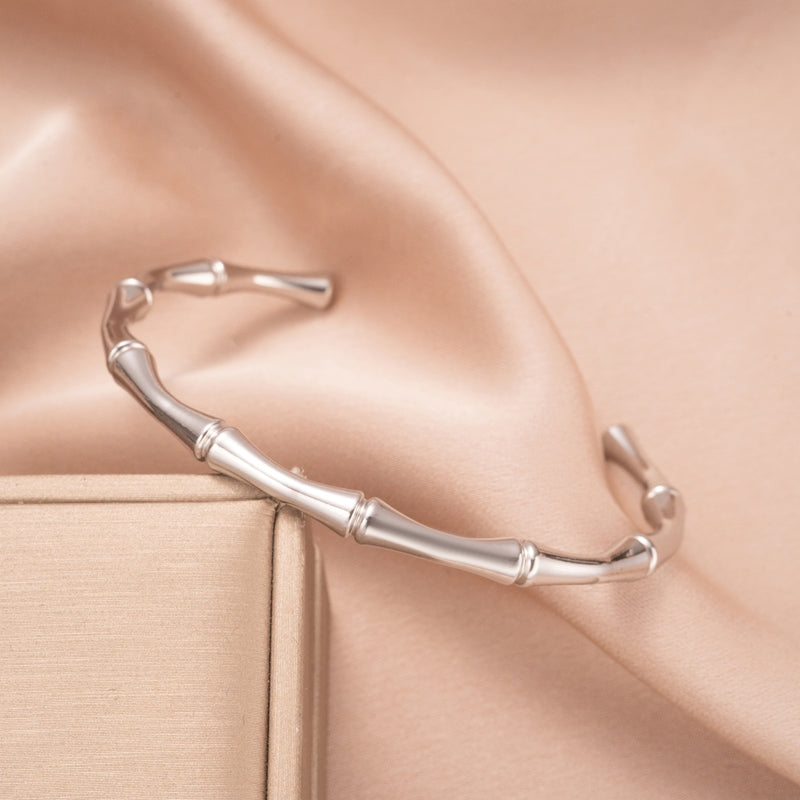 Pulsera Brazalete Bambú Abierto Plateado
