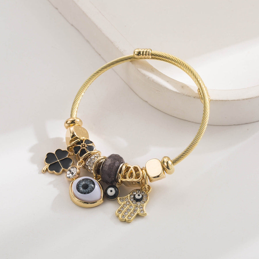 Brazalete Charms Ojo Turco y Hamsa Negro