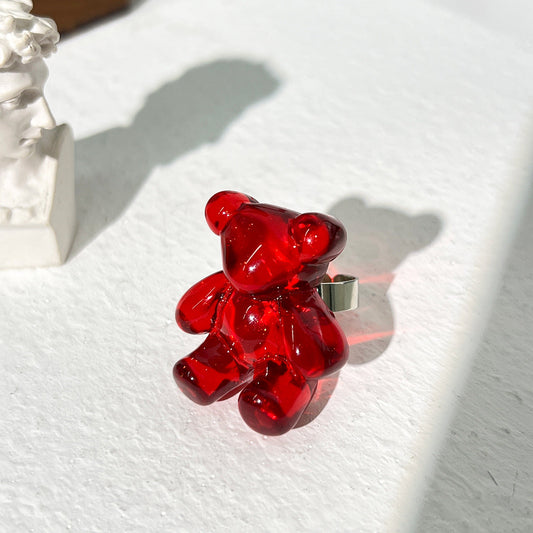 Anillo Osito de Resina Rojo Translúcido