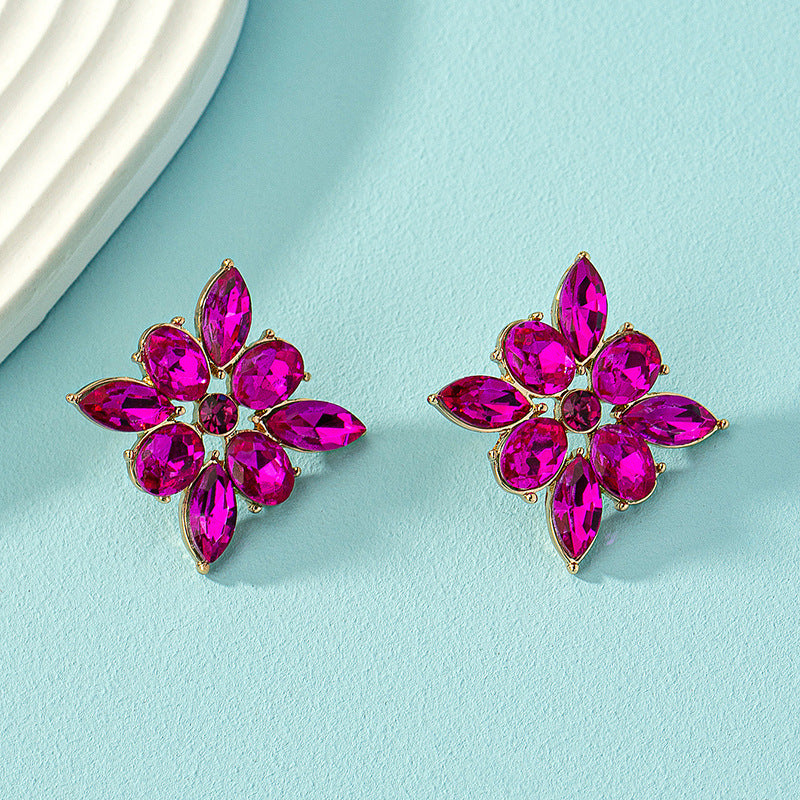 Aretes Flor de Cristales Fucsia