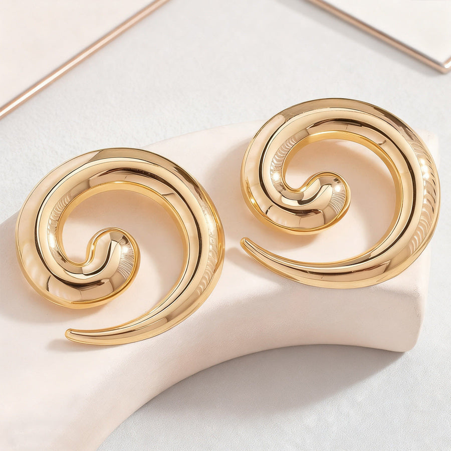 Aretes Espiral Caracol Dorado Pulido