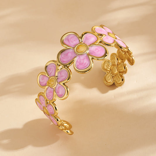 Brazalete Flores Esmaltadas Rosa Marmoleado