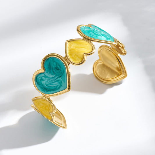 Pulsera Brazalete Corazones Esmaltados Multicolor