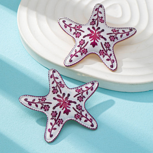 Aretes Estrella de Mar Esmaltada Floral Vino