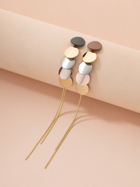 Aretes Largos Discos Multitono con Cadena