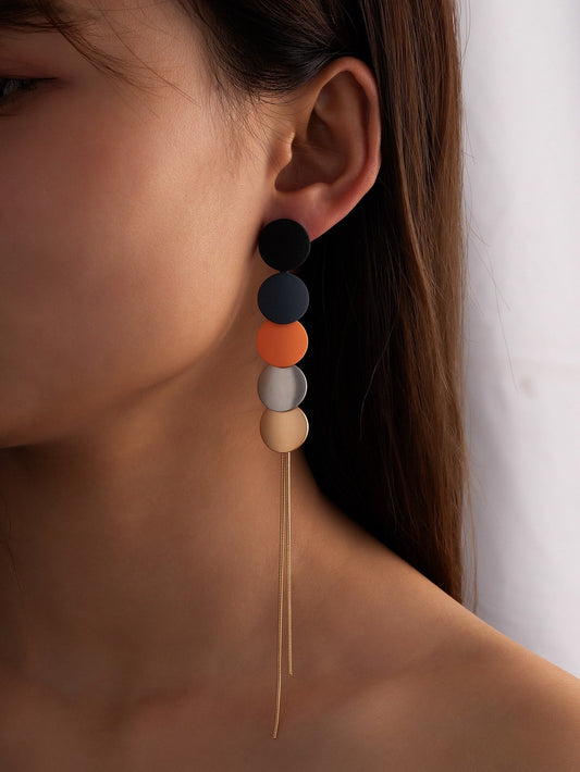 Aretes Largos Discos Negro y Naranja con Cadena