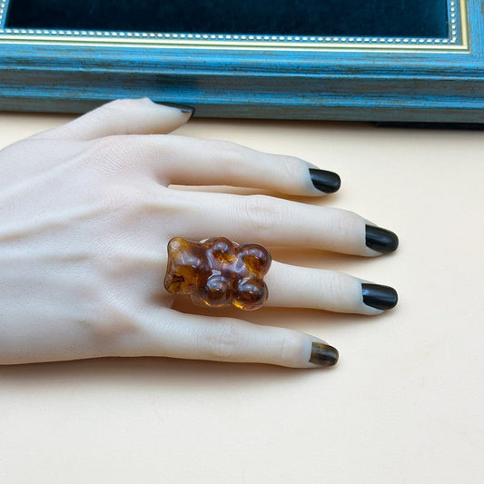 Anillo Osito de Resina Ámbar