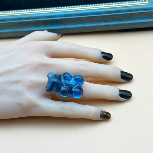 Anillo Osito de Resina Azul