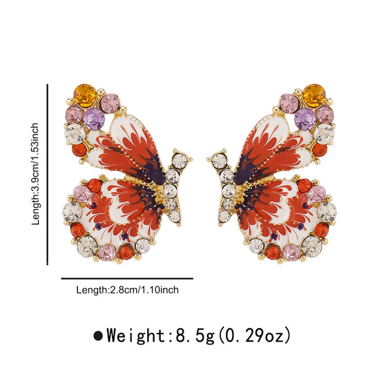 Aretes Mariposa Esmaltada Roja con Cristales