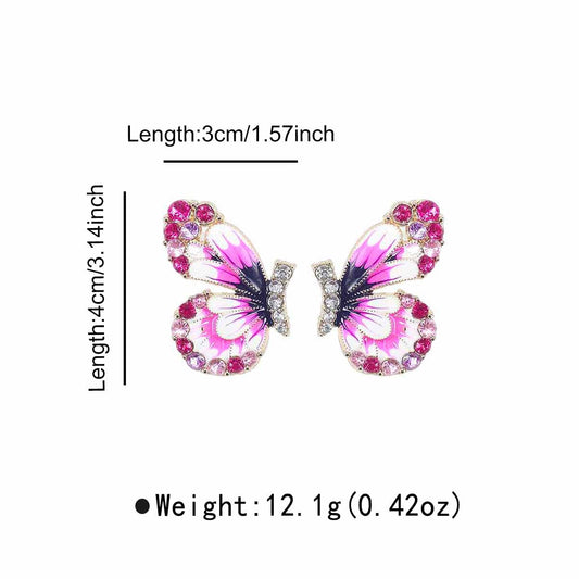 Aretes Mariposa Esmaltada Rosa con Cristales