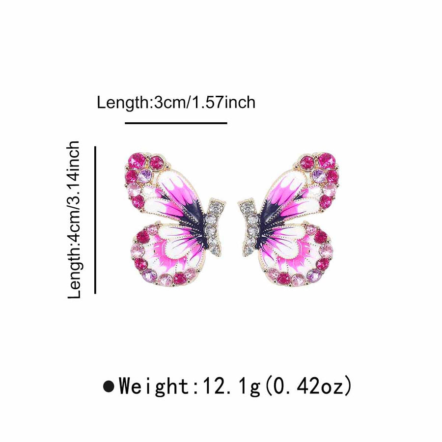 Aretes Mariposa Esmaltada Rosa con Cristales