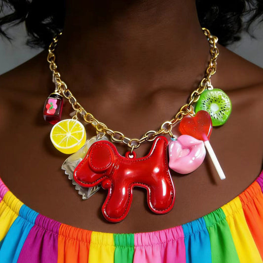 Collar Dijes Frutas y Globo Resina Multicolor