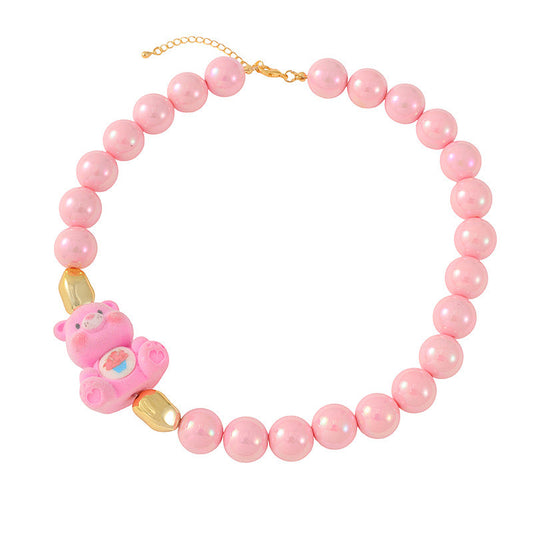 Collar Perlas Rosas con Osito Cariñosito
