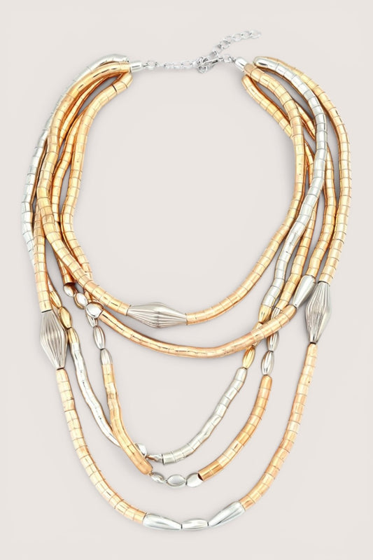 Collar Multicapa de Cuentas Dorado y Plata