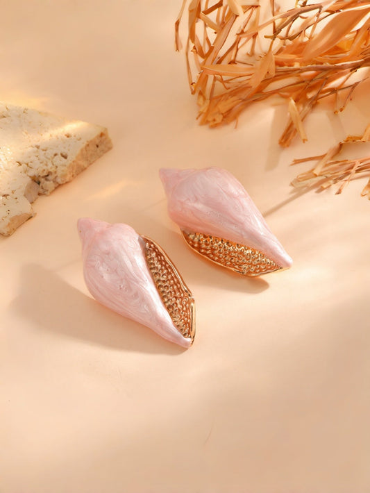 Aretes Caracol de Mar Esmaltado Rosa