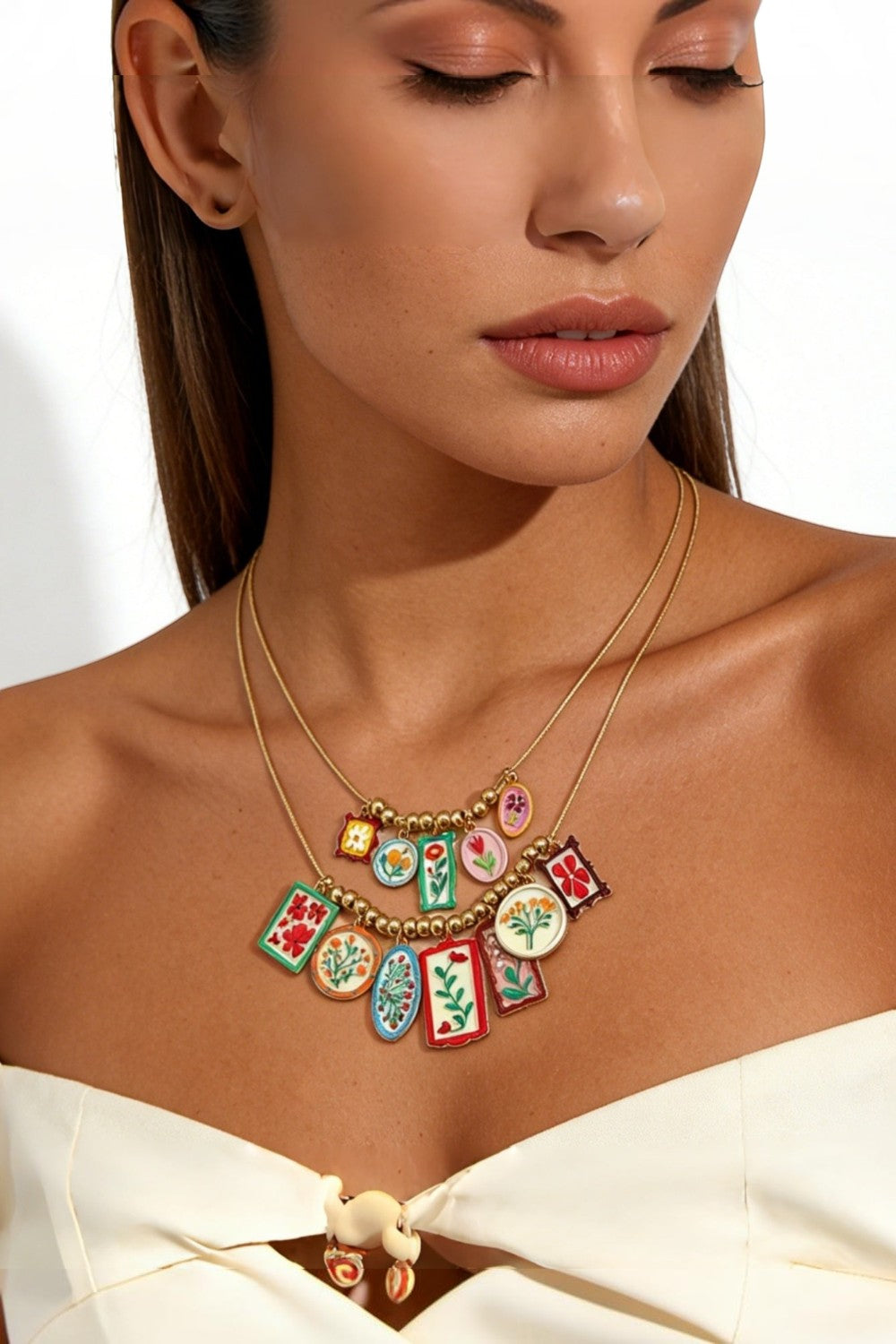 Collar Doble Dijes Florales Esmaltados