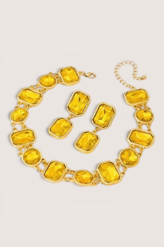 Set Collar y Aretes Cristal Amarillo Facetado