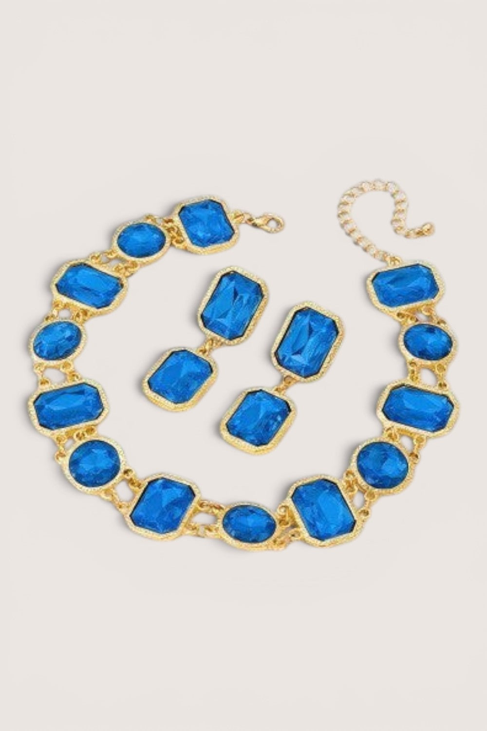 Set Collar y Aretes Cristales Azul Cobalto