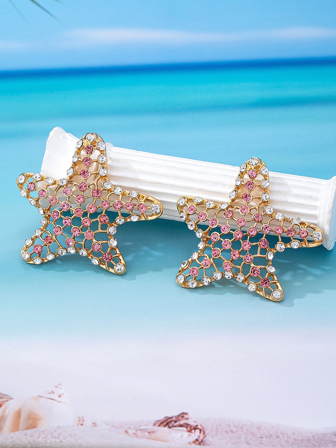 Aretes Estrella de Mar con Cristales Rosas