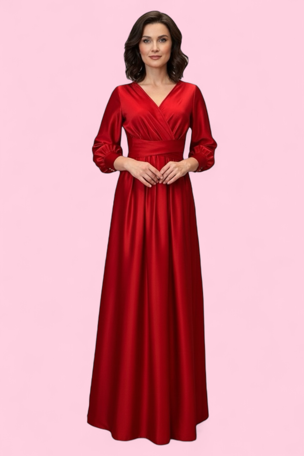 Vestido largo Satinado manga Larga