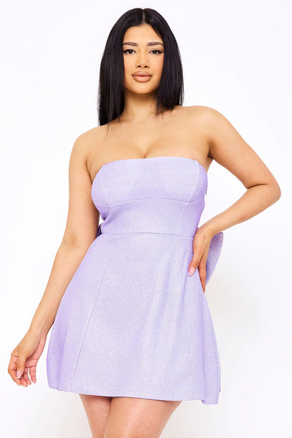 Vestido Corto  en A co. moño atras lila