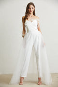 Jumpsuit con Capa y Bustier con Plumas