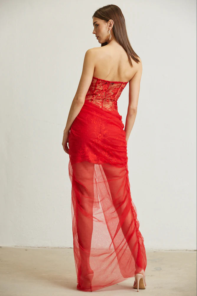Vestido Largo  transparente Rojo