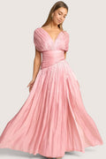 Vestido Largo en A Rosa Manga Ancha Caída