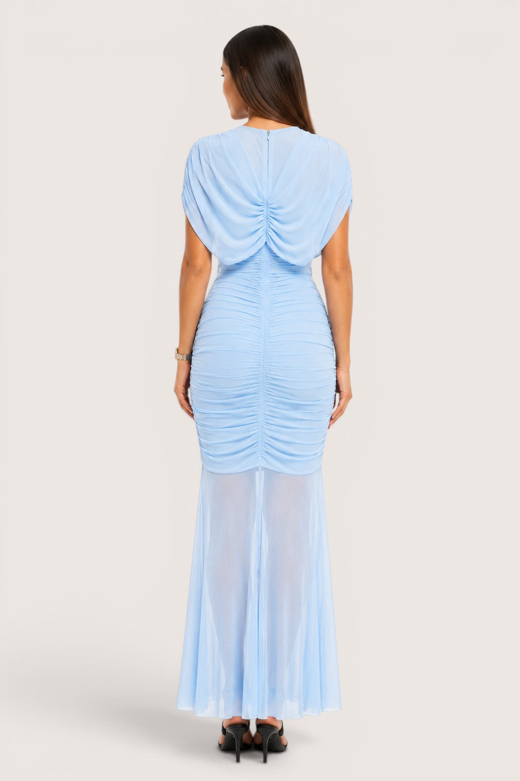 Vestido maxi azul cielo mesh - vista posterior
