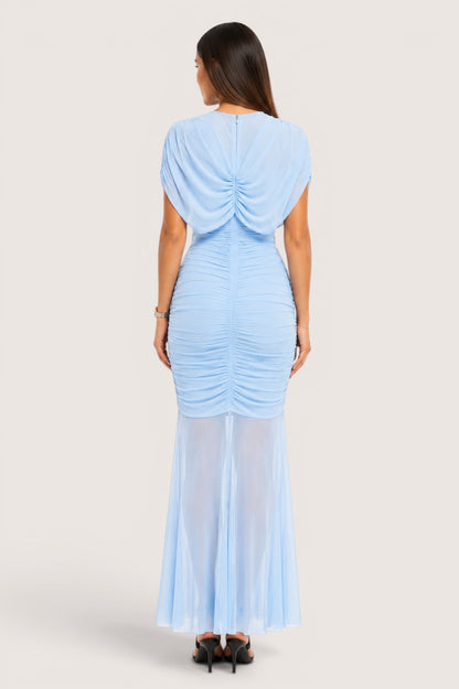 Vestido maxi azul cielo mesh - vista posterior