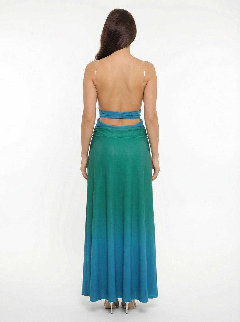 Vestido largo degradé vaporoso completo