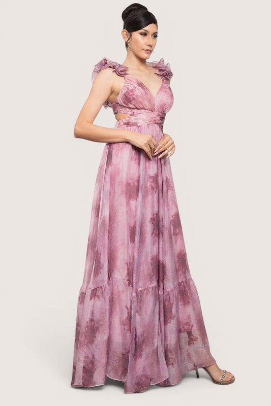 Vestido maxi malva - vista lateral