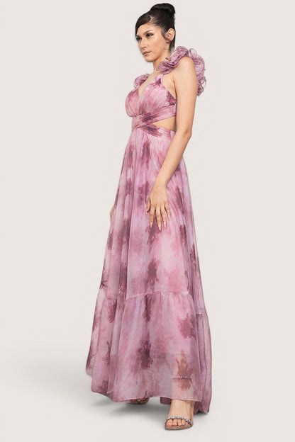 Vestido maxi malva detalle