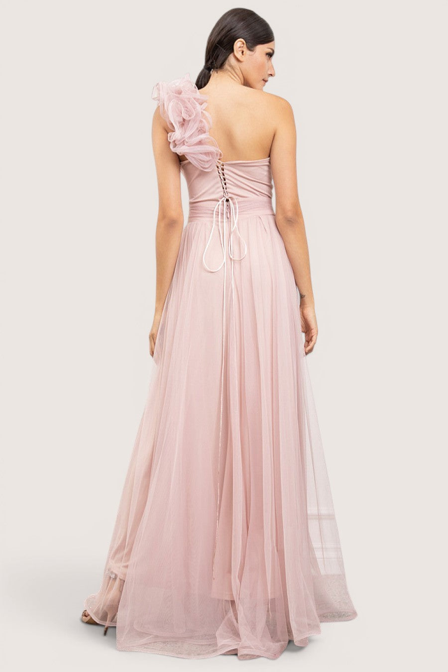 Vestido largo rosa detalle